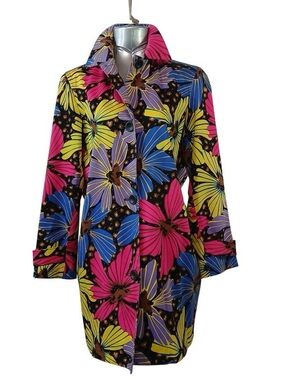 Vintage Harvé Benard by Benard Holtzman Floral Collared Trench Coat Jacket Sz 10